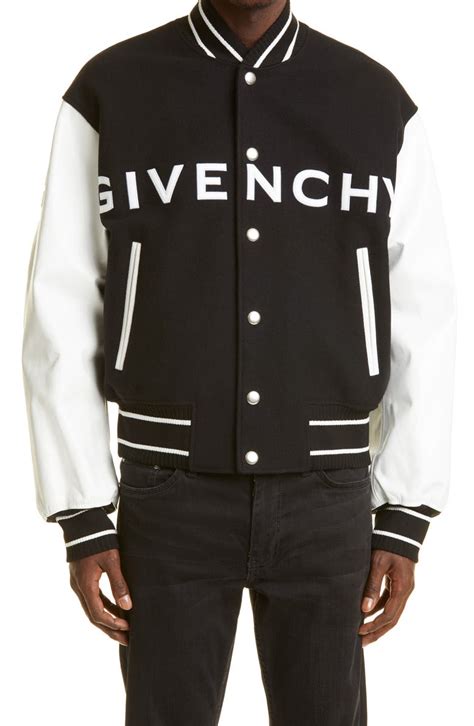 givenchy cropped wool varsity jacket|GIVENCHY cropped varsity jacket in wool and leather .